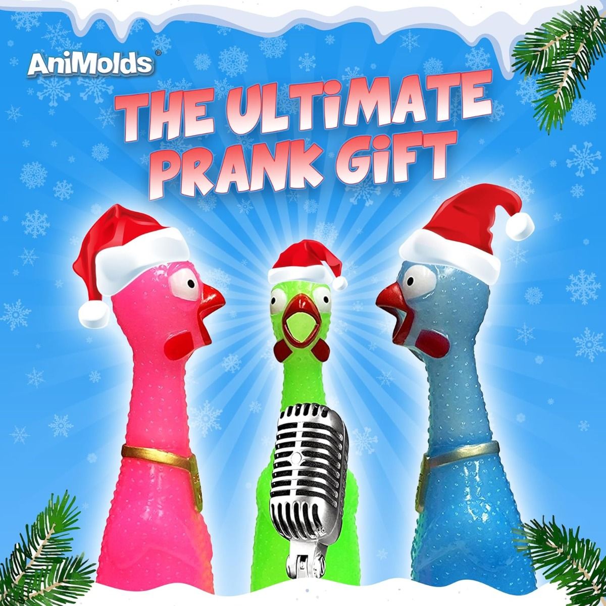 12.5-Inch Animolds Squeeze Me Rubber Chicken Toy