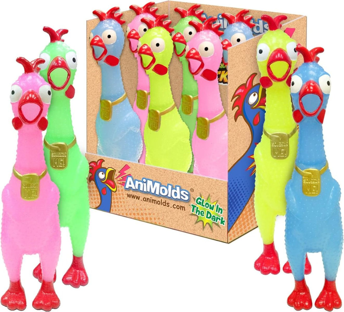 12.5-Inch Animolds Squeeze Me Rubber Chicken Toy